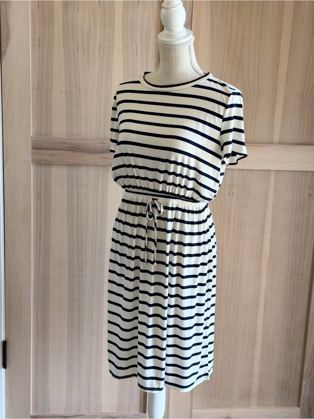 Espresso Striped Navy | Ivory Jersey Dress. Women’s Sz-S Nautical | Coastal